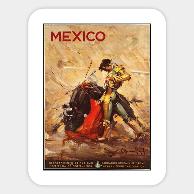 Matador and Bull - Vintage Mexico Travel Poster Design Sticker by Naves